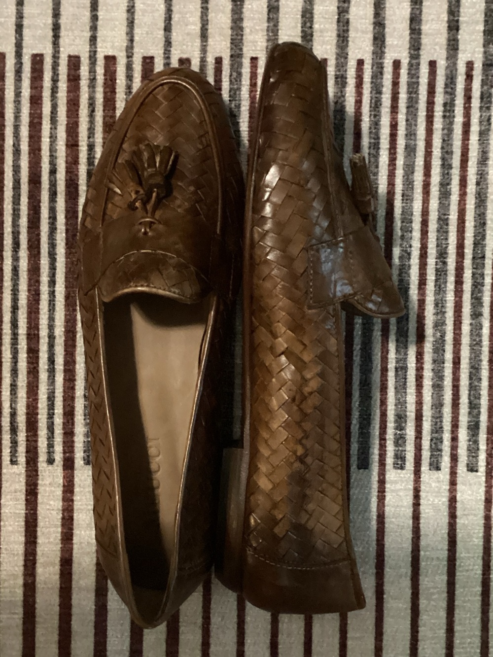 Sesto Meucci Brown Woven Leather Tassel Loafers